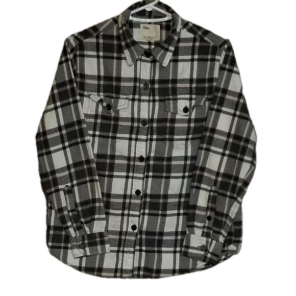Tilley Long Sleeve Plaid Flannel Shirt Black And Pink Stripes Label Reads Size M - Picture 1 of 10